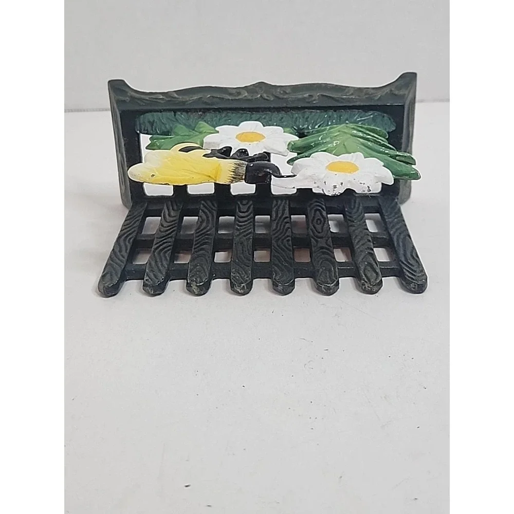 Vintage Cast Iron Daisies & Bumblebee Napkin Letter Holder 5.5